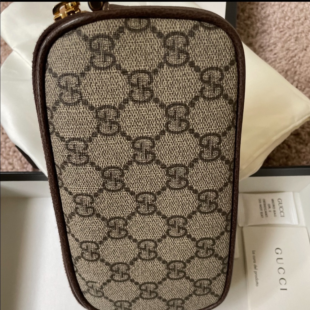Gucci Brown Beige GG Canvas Web Stripe Wristlet Clutch - Picture 3 of 6